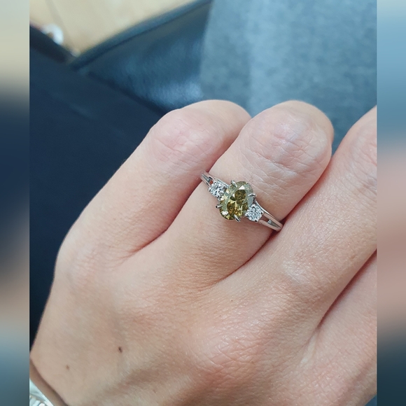 Three-Stone Diamond Engagement Ring Fancy Brown Oval 14K White Gold 1.17 TCW - Picture 9 of 9